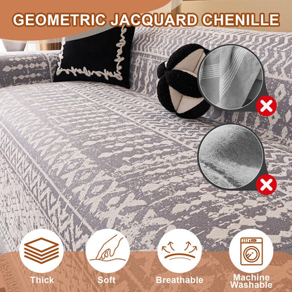 STACYPIK Thick Ethnic Geometric Sofa Cover for Loveseat, Soft Washable Gray Chenille Couch Cover for 3 Cushion Couch, L Shape Sofa Slipcover for Living Room, Multi-use Couch Cover Blanket-71X150IN