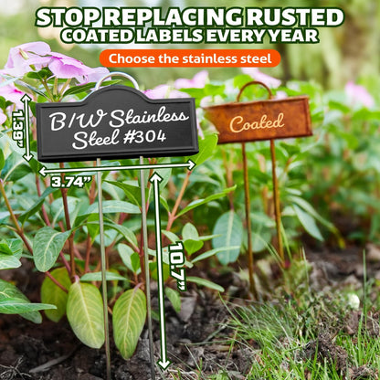 Stainless Steel 304 Plant Labels Weatherproof, Metal Garden Label Tall Markers 25 Pack for Outdoor Plants Vegetables Herb Seedlings Flowers with a Pen, Label Area 3.74'' x 1.39'' Height 10.75 Inch