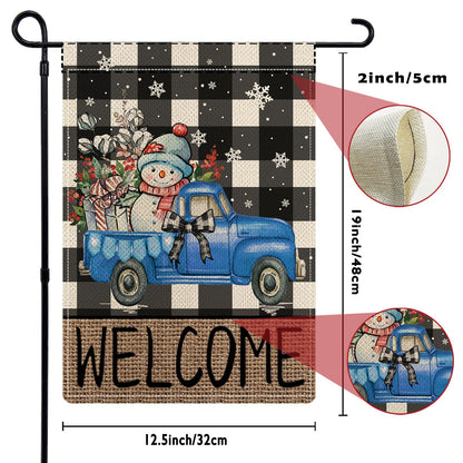 YOVOYOA Rustic Truck Buffalo Plaid Garden Flags for Outside Set of 12, Welcome Seasonal Garden Flags 12x18 Double Sided, Car Holiday Lawn Flags, Winter Spring Outside Decorations for Yard