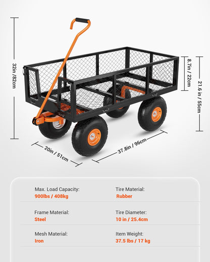 GarveeLife Heavy Duty Steel Garden Cart, 900 LBS Capacity 3 in 1 Pullable Garden Wagon with 10 in Wheels, for Gardening Soil, Tools, and Plant Transport