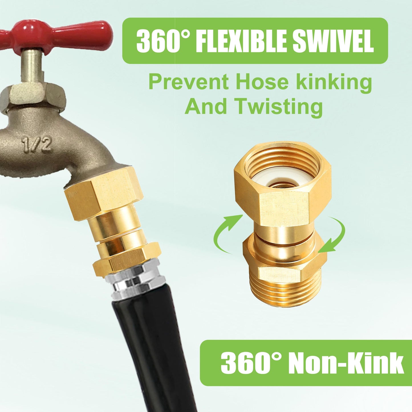 M MINGLE Garden Hose Swivel Connector, 3/4" GHT Brass Hose Fittings, 360 Degree Swivel Male to Female Hose Adapter with Extra 4 Washers