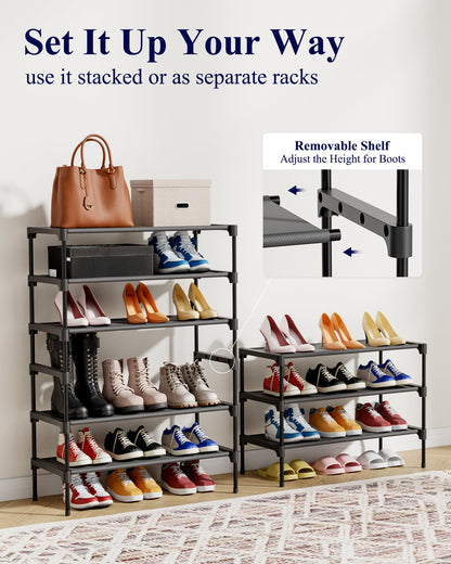 Kitsure Shoe Rack - Non-Woven Shoe Rack Shelf, Shoe Organizer for Closet, Entryway, Garage & Corridor, Stackable Shoe Shelves, 27.5" Wide - 3 Tier, Black