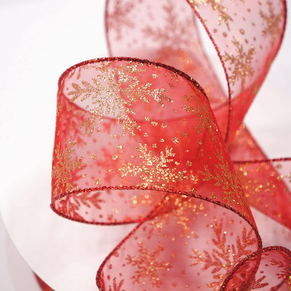 CT CRAFT LLC Organza with Red Glitter Snowflakes Wired Ribbon 2.5 inch x 50 Yards for Christmas Home Decor Tree Topper Bow Gift Wrapping DIY Crafts Wreath Garland Wedding