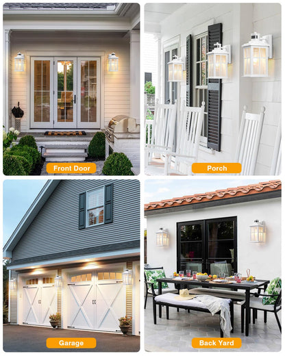 VIANIS White Motion Sensor Outdoor Wall Lights, 2 Packs Front Porch Lights Outdoor Wall Sconce Lantern, Anti-Rust Waterproof Exterior Lighting Fixtures Wall Mount, Dusk to Dawn Outside Garage Lights