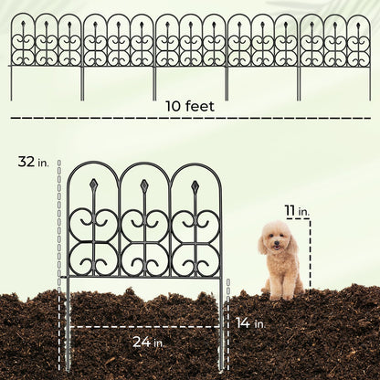 Idzo Heavy Duty Steel 32in x 10ft (5 Panels) Decorative Garden Fence, No Dig Decorative Fence, Rustproof Metal Garden Fence Border for Outdoor Yard Patio, Small Animal Barrier Fence for Dog Rabbit Pet