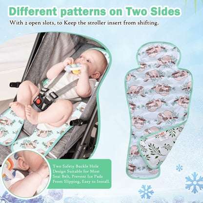 Gel Car Seat Cooler Pad,1 Pack Double Sides-Universal Baby Stroller Ice Cushion Cooler Mat,Summer Cooling Seat Liner,Multifunctional Suitable for Baby Dining Chair,Child Safety Seat(Sloth + Leaves)