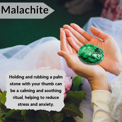 Amazing Gemstone Malachite Crystals and Healing Stones - Large Palm Stone Crystals Piedra - Crystal for Good Luck, Balanced Positive Energy, Meditation - Unique Stocking Stuffers, Gifts for Women