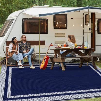 KMAT Outdoor Rug, Waterproof Reversible Patio Rugs, 5x8ft Large Outdoor Area Rug Foldable Plastic Camping Rugs for Outside RV, Patio,Picnic,Camper,Balcony,Porch (Blue &White)