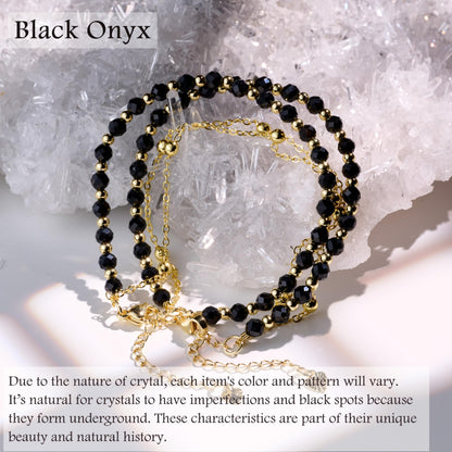 Farfume Black Onyx Crystal Bracelet Beaded Bracelets for Women 4mm Natural Stone Beads Gemstone Handmade Jewelry Valentine's Day Gifts
