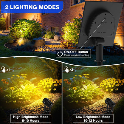 T-SUNUS Christmas Solar Landscape Spotlights Warm White, 2W Garden Spot Lights Outdoor 9.8ft Cable IP65 Waterproof Security Downlight 2-IN-1 for Flag Tree Pond Garage Deck Yard Wall Backyard Halloween