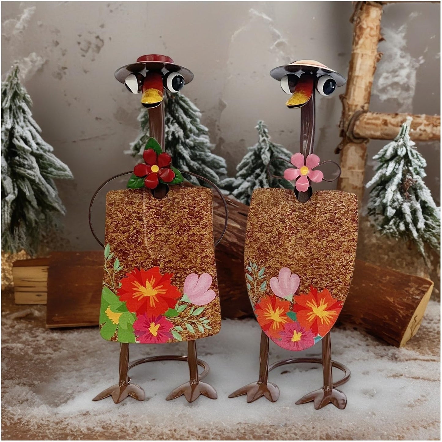 HONGLAND Duck Metal Yard Art - Duck Couple Garden Decor, Shovel Ornaments Outdoor Statue - 2 Pack Farmhouse Patio Balcony Gardening Gifts for Women