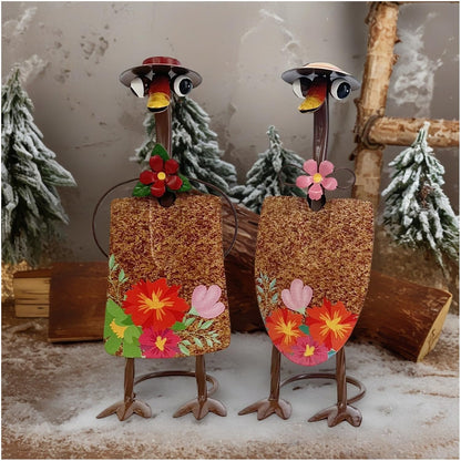 HONGLAND Duck Metal Yard Art - Duck Couple Garden Decor, Shovel Ornaments Outdoor Statue - 2 Pack Farmhouse Patio Balcony Gardening Gifts for Women