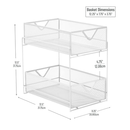 Mind Reader Accessory Organizer, Supply Storage, Makeup, Crafts, Office, Kitchen, Metal Mesh, 8.25"L x 12.5"W x 12.5"H, White