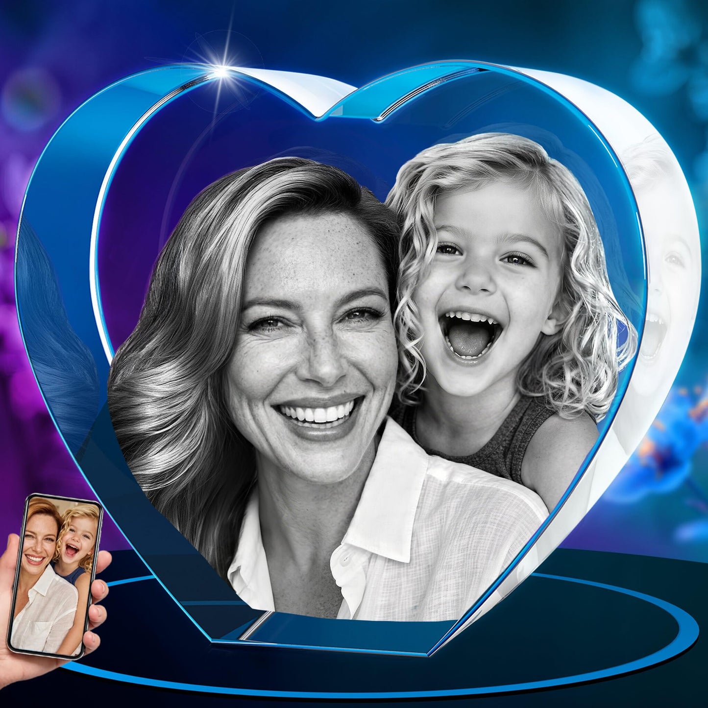ArtPix 3D Crystal Photo, Personalized Gifts for Women, Wife, Her, Him, Men, Husband, Grandma, Customized for Mom with Your Own Photo, Custom Glass 3D Laser Etched Picture Frame Heart