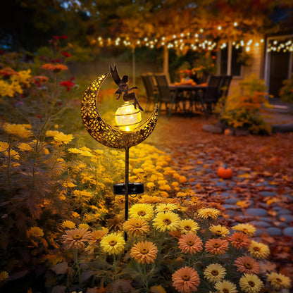 SUNCKET Fairy Garden Solar Lights Outdoor Moon Stakes, Waterproof Outdoor Metal Decor Gifts for Women Mom, Art Moon Sculpture for Yard, Patio, Garden, Porch, 1 Pack