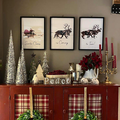 LITIVY Christmas Wall Art Prints - Set of 3 Santa Claus with Sleigh Deer for Home Decor - Xmas Sign - 12x16in - Black