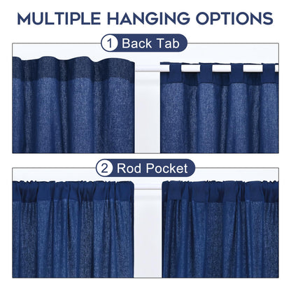 ASPMIZ Cotton Linen Farmhouse Curtains for Living Room, Boho Rustic Button Window Curtain Panels, Blue Striped Curtains for Bedroom, Country Back Tab Modern Drapes for Windows 52 x 84 Inch 2 Panels