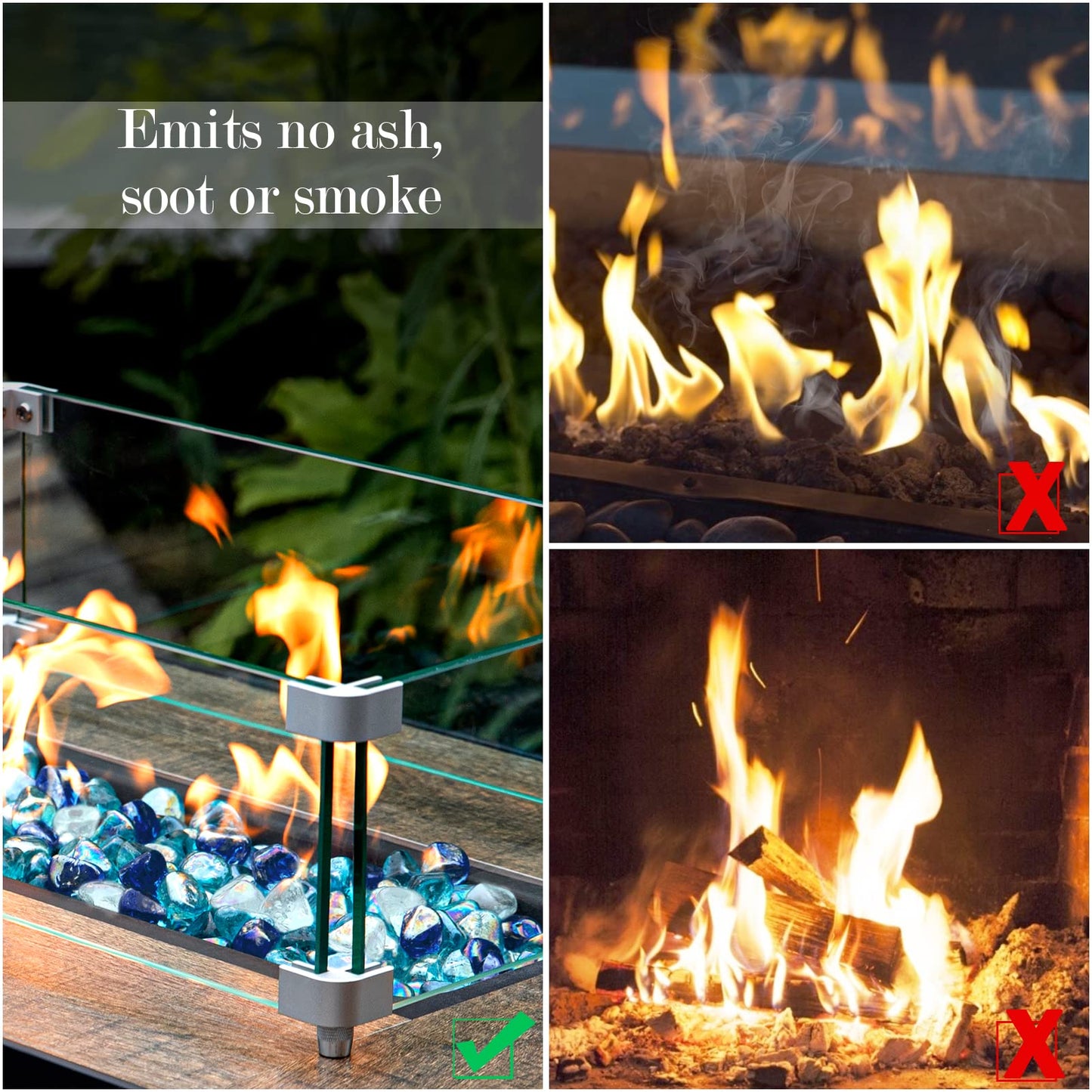GASPRO 20 Pound Fire Glass Diamonds 1 Inch, Fire Pit Glass Rocks for Gas Fireplace and Fire Pit, Blend of White, Cobalt Blue and Margarita Azura Blue, High Luster