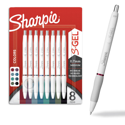 Sharpie S-Gel Pens, Fashion Barrel White Pearl, Medium Point (0.7mm), Bold Ink Colors, 8 Count