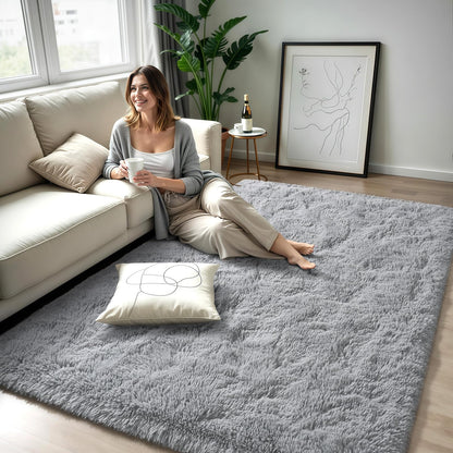 Zentavio Area Rugs for Living Room Grey Rugs for Bedroom Large 5x8 Carpet Fluffy Furry Soft Shag Aesthetic Plush High Pile Gray Throw Rug for Nursery Kids Room Dorm