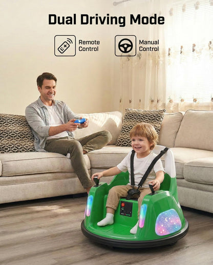 12V Bumper Car, Electric Ride on Toys for Toddlers & Kids 1-3 with Remote Control, 3-Speed, 360° Spin, Music, 5 Lighting Mode, DIY Stickers, Baby Toys Gift