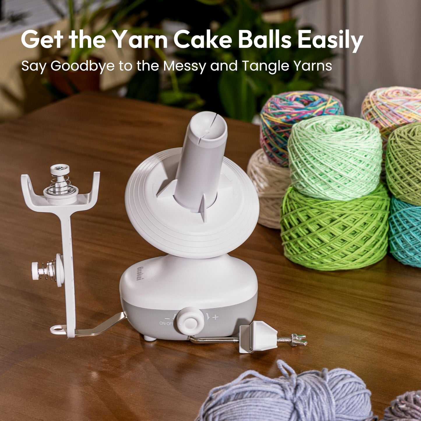 Etcokei Yarn Winder, Electric Yarn Ball Winder for Crocheting, Compact Yarn Cake Winder with Strong Tension Stepless Speed, Automatic Yarn Spinner Wool Winder, Ideal Helper for Knitting Lovers(White)