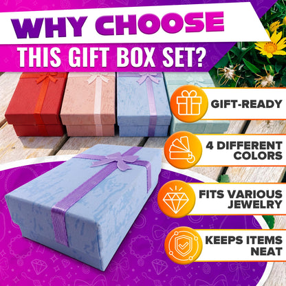 KETAR 24 Pack Small Jewelry Gift Boxes with Bows — 4 Color Options, Cardboard Paper Earring, Necklace and Bracelet Gift Box with Foam Insert — Birthday, Wedding and Mother’s Day | 3.2" X 2" X 1.06"