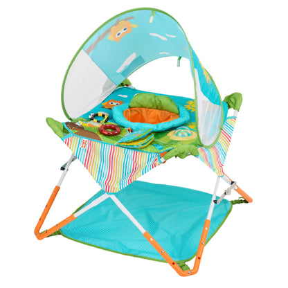 Bright Starts Pop 'N Jump Portable Baby Jumper, Foldable Indoor/Outdoor Baby Jumper with Owl Forest Sensory Activities, Ages 6–12 Months