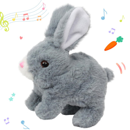 Hopearl Hopping Rabbit Interactive Electronic Pet Plush Bunny Toy with Sounds and Movements Animated Walking Wiggle Ears Twitch Nose Gifts for Toddlers Birthday, Gray, 7''
