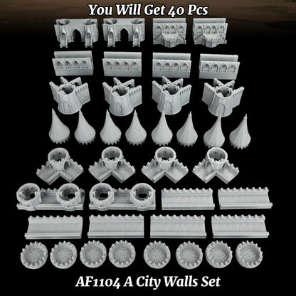 TTRPG Scenery Modular Epic Fortress - 25mm Scale Unpainted Dungeon Walls & Defense Towers, Massive RPG Terrain Set for Dungeon Masters & Wargame - City Walls Set (AF1104 A)