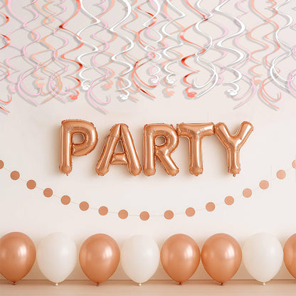 HonuGoGo Pink Hanging Swirl Decorations for Party – 42PCS Rose Gold Foil Ceiling Streamers with Hooks for Birthday, Bridal Shower, Bachelorette, Holiday Celebrations