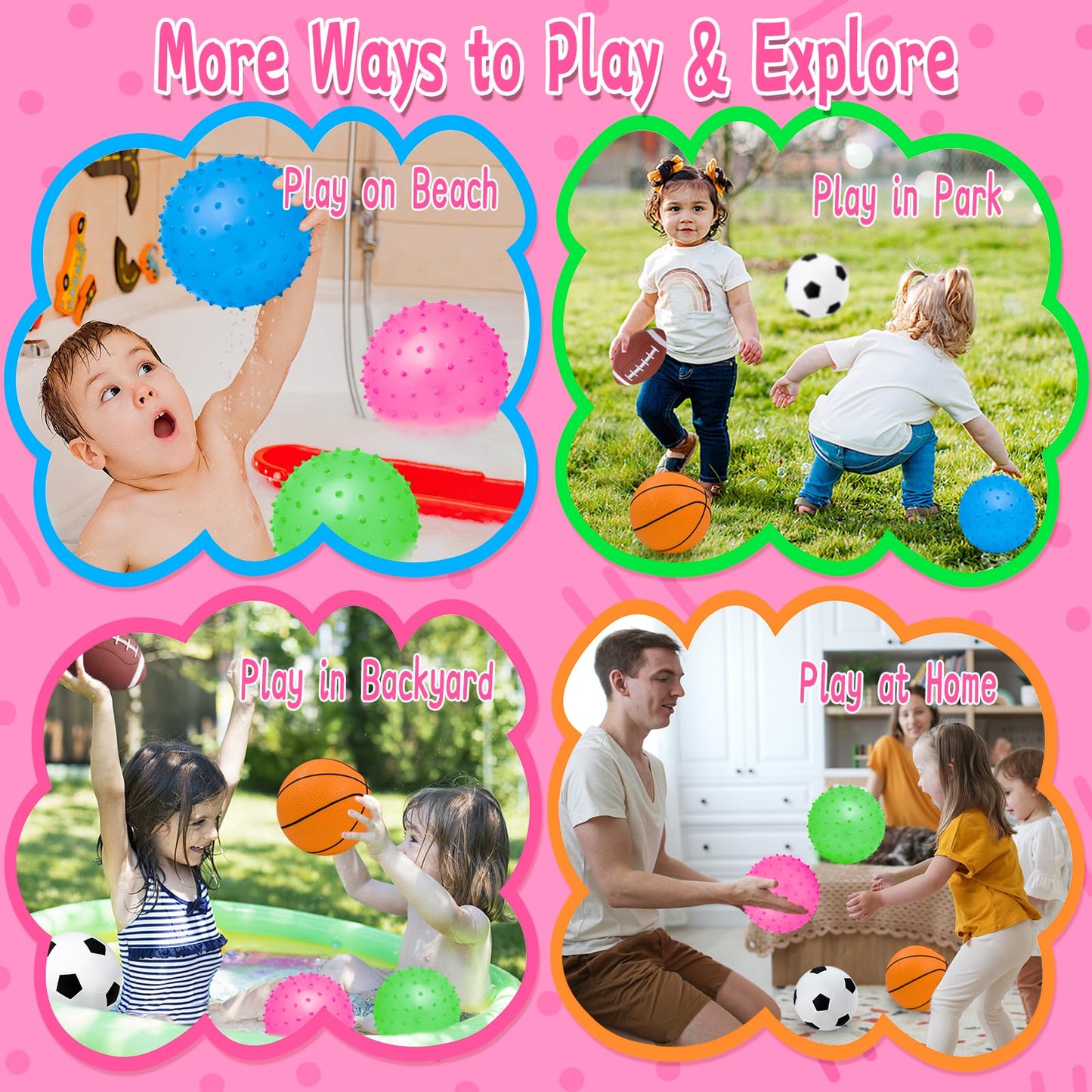 Ladwon Kids Ball, Balls for Toddlers 1-3, Set of 6 Toddler Ball, Outdoor Toy for Kids, Soft Balls for Kid, Baby Sports Beach Toys, Green&Safe Soccer Basketball Baseball Rugby with Free Bump