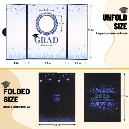 Forwe Graduation Guest Book 2026, Graduation Signature Board Sign in Book with Picture Frame for 4x6 Photo, Class of 2026 Graduation Party Decorations (Black&Blue)