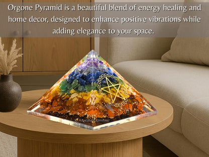 Amazing Gemstone Large Orgone Pyramid | Natural Chakra Pyramid Crystal | Pentacle Orgonite Pyramid | Organ Pyramids Positive Energy Healing