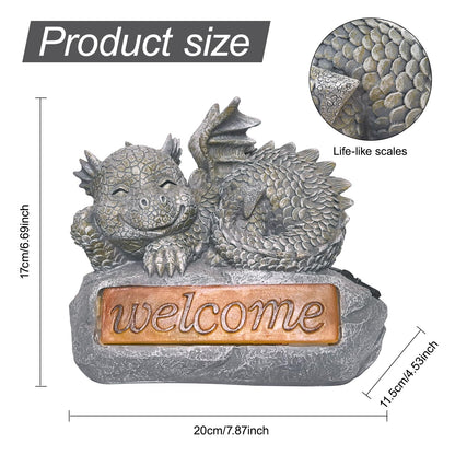 Vukjep Solar Garden Decorations-Garden Dragon Welcome Display Decorative，Decor for Patio, Yard, Lawn, Pathway, Landescape (Western Dragon Statue)