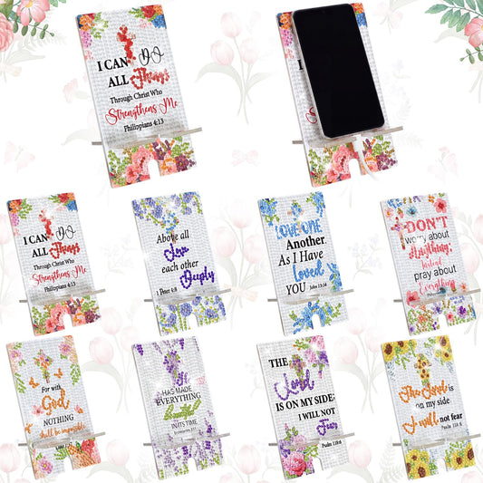Kenning 8 Pcs Inspirational Bible Diamond Painting Cell Phone Stand DIY 5D Full Crystal Acrylic Christian Cross Diamond Art Phone Holders Kits for Beginner Adults DIY Crafts Religious Gifts
