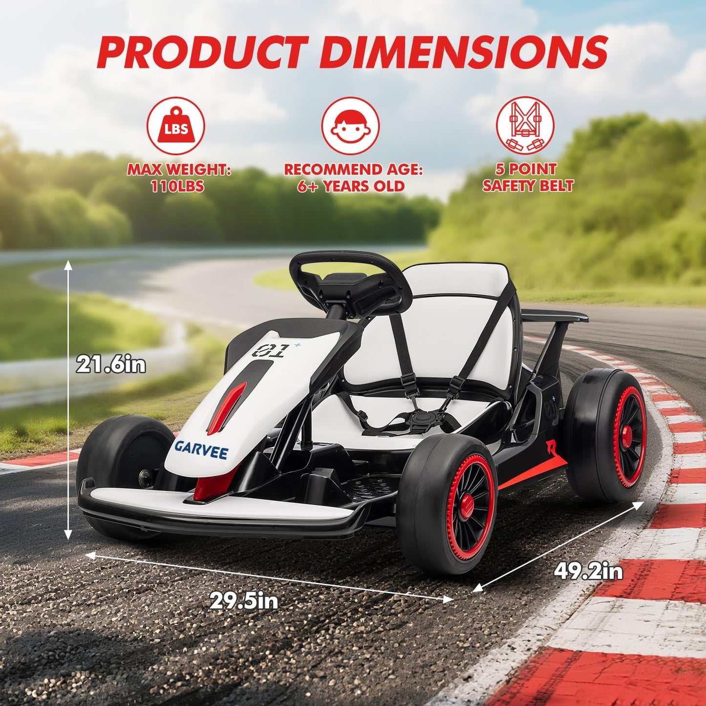 Electric Drift Go Kart for Kids, 200W Dual Motor & 7AH Battery, 8.1MPH Max Speed, 2 Seater Ride on Car with Dual Motor, 360° Drift & Speed Adjust, Kids Electric Vehicle 4 Wheeler, White