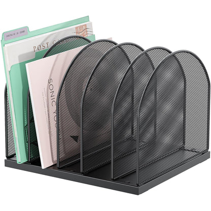 gianotter Desktop File Organizer, Desk Organizer with 5 Compartments, Paper Organizer for Desk, Workspace Organizers for Office Supplies (Black, Upright Style)