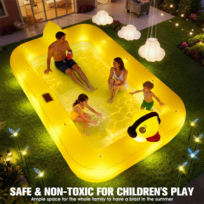 FizZeal Inflatable Pool with Lights,Solar Duck Inflatable Swimming Pool for Kid,Blow Up Pool for Adults,Large Inflatable Kiddie Pool,Durable Thickened Family Inflatable Kid Pool for Backyard 100*63*22
