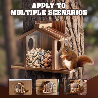 Gnodary Squirrel Feeders, Squirrel Feeders for Outside, Squirrel House for Outdoor - Chipmunk Feeder Box, Squirrel Food for Backyard Squirrels Hold Corn, Corn Cob, Peanuts (Brown)