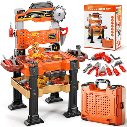 2-in-1 Kids Tool Bench Set, 152 Pcs Toddler Tool Toy Playset with Electric Drill & Realistic Tools, STEM Building Pretend Play Construction Toys for Boys, Toddlers Toys Gifts for Kids Ages 3 4 5 6 7