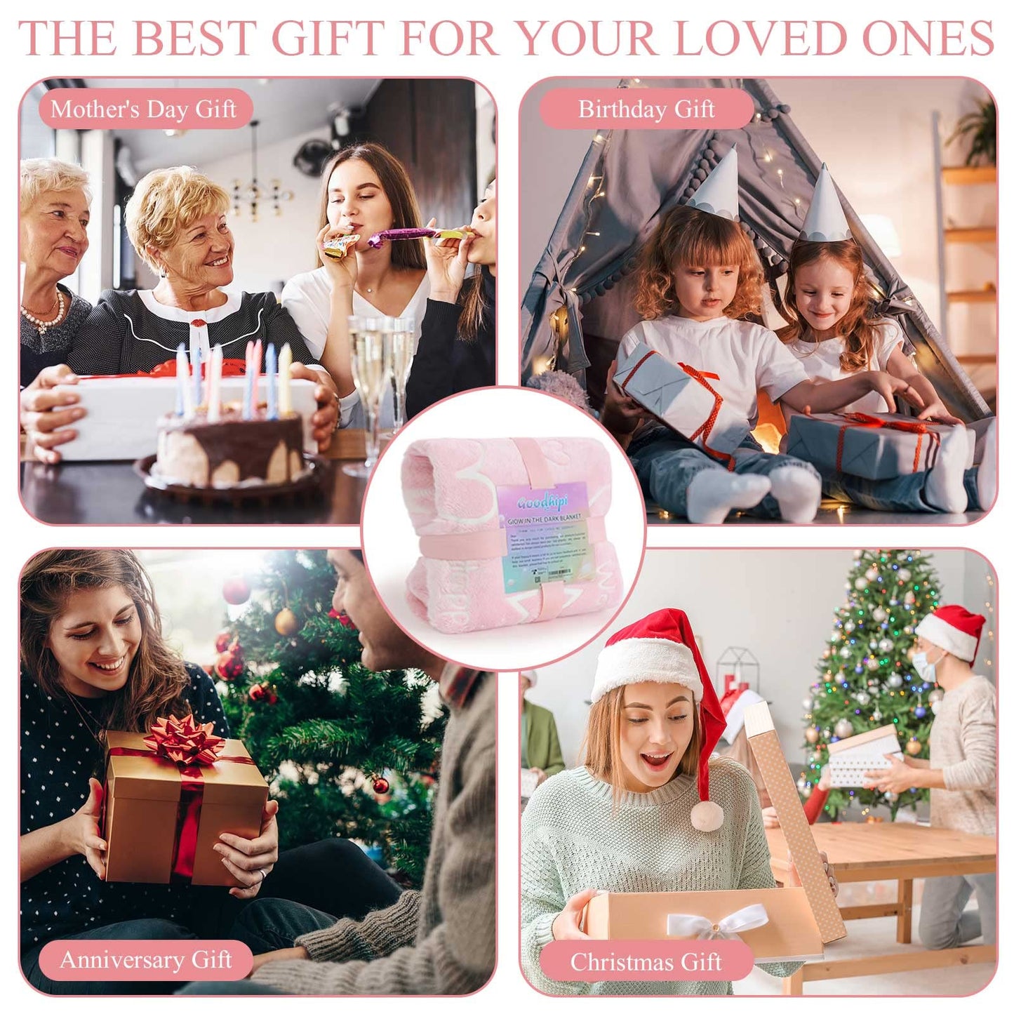 Goodhipi Glow in The Dark Heart Stars Blanket, Gifts for Girls Women Mom,Soft Warm Cozy Pink Blanket for Girls,Gifts for Mothers Day Kids Birthday Gifts Presents Kids 3-12 Age,50"x 60"