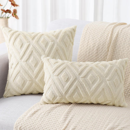 decorUhome Summer Couch Euro Sham Throw Pillow Covers 26x26 Set of 2, Decorative Soft Plush Faux Fur Wool Accent Pillow Covers for Modern Farmhouse Bed Sofa Living Room, Beige