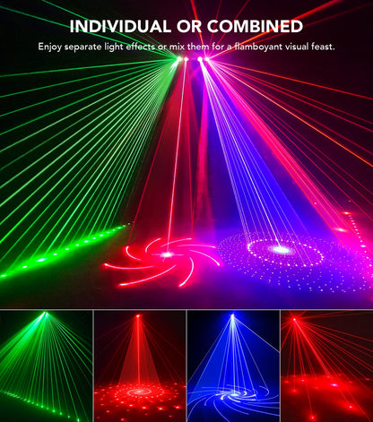 KeoBin DJ Lights for Parties, Pro 6 in 1 DMX & Sound Activated Laser Light Show Machine with Disco Ball Light, RGBW & UV Strobe Party Lights Indoor for Rave Club Dance Bar Gig DJ Lighting