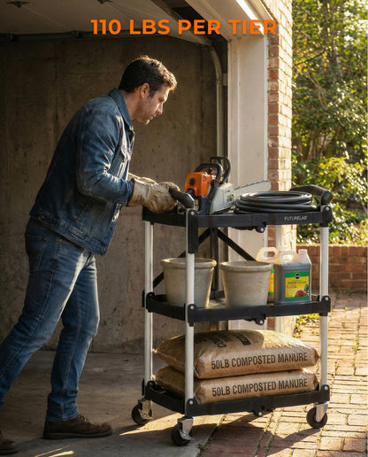 FUTURELAB Portable Folding Service Cart - 3 Tier 330LBS Capacity - Rolling Utility Foldable Cart with Wheels for Warehouse Home Workshops Garages Restaurants Offices