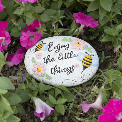 Bechivie Stepping Stones Outdoor, Bumble Bee Flower Garden Rocks Decorative, Summer Honey Bee Concrete Small Stake Down Step Stones for Walkway Yard Lawn Decor, Gifts for Gardening Love