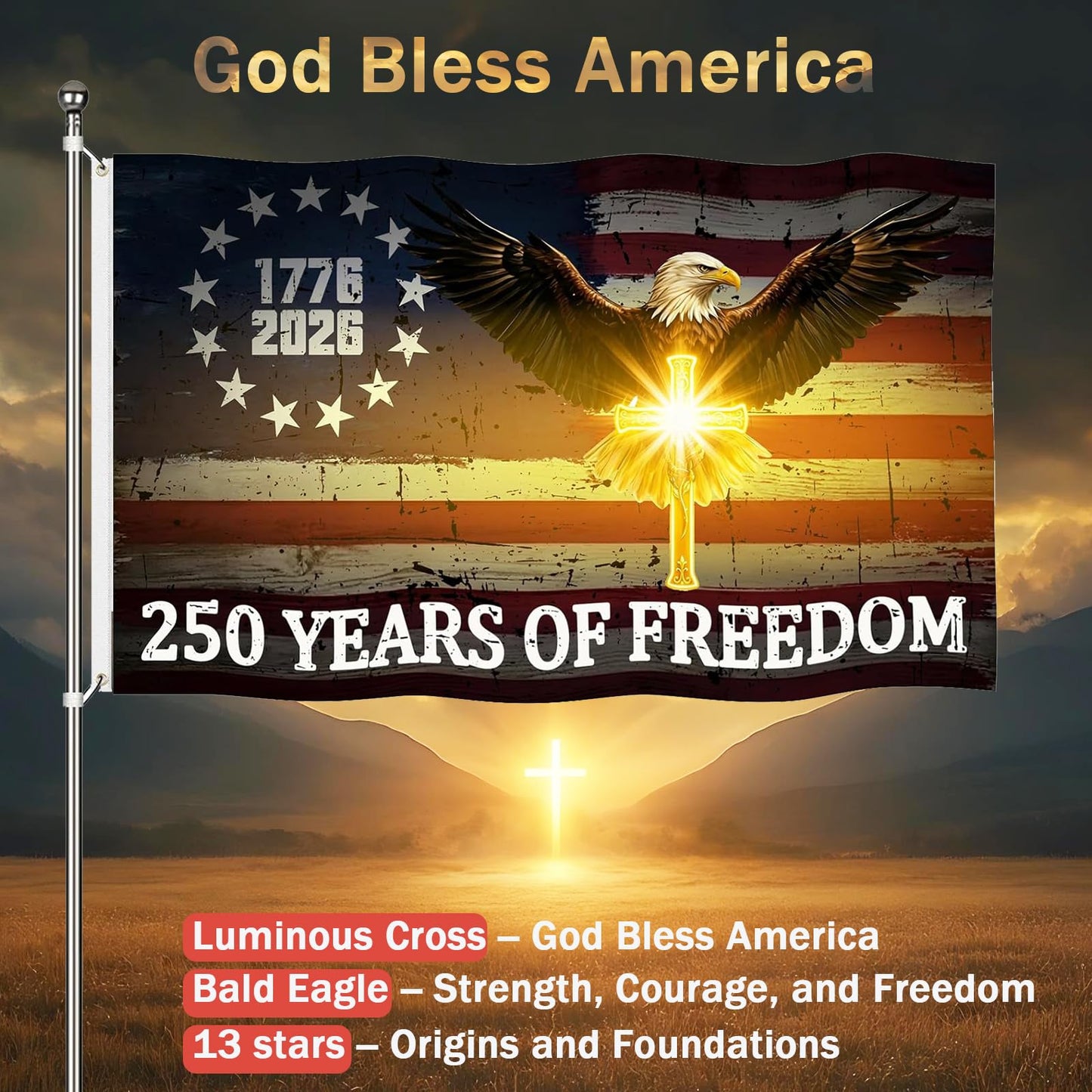 250 Anniversary USA Flag,3x5 Ft Double Sided 3 Ply 250th Anniversary Flag,250 Years of Freedom Flag,4th of July 1776-2026 Patriotic Yard Banner for Outdoor Garden Decor