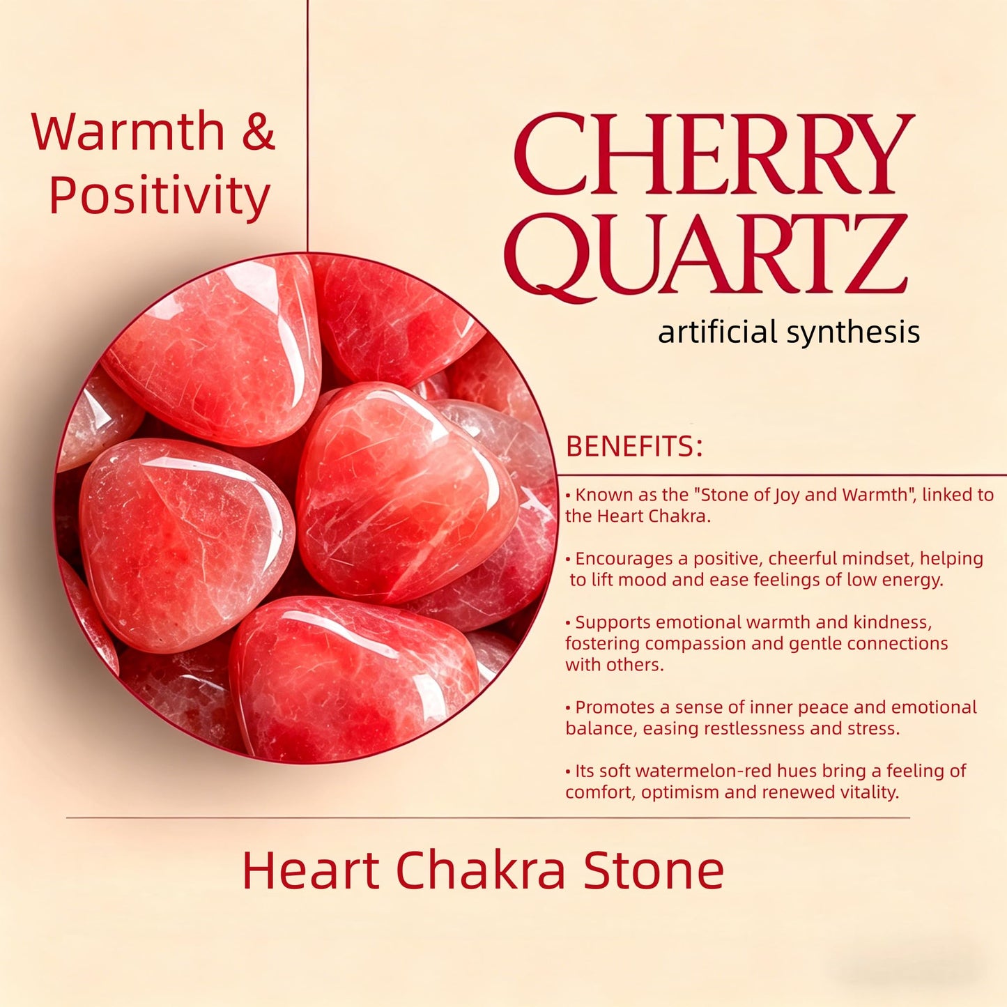 Loveliome Synthesis Cherry Quartz Oval Polished Worry Stones, Healing Crystal Indoor Fountain Stones Massage Energy Anxiety Relief Items