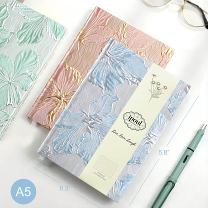ipoul Hardcover Journal, Flower Notebook, A5, 6x8, Lined Pages, Lay-flat, Beautiful Journal for Women, Lily Flower, Blue Journal for Writing, Personal Notebook, Dream Journal, Self Care Journal