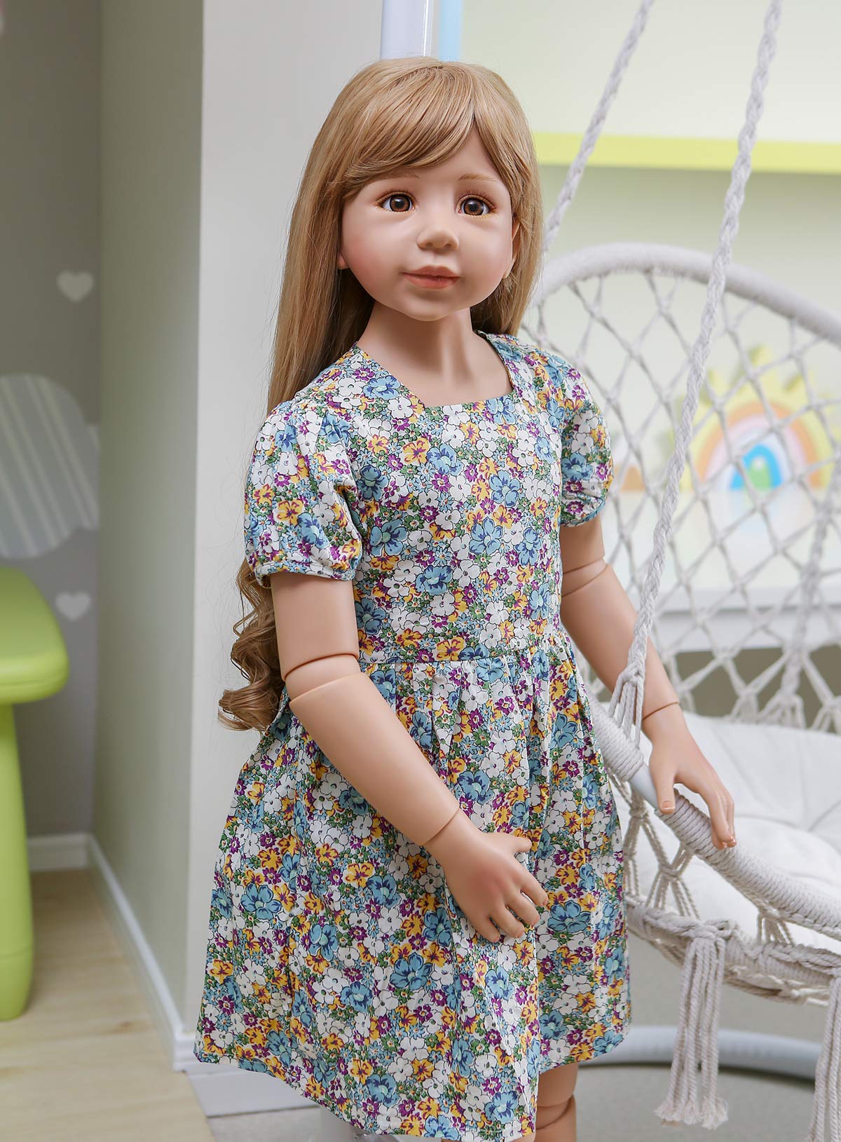 Pinky Reborn 47inch Reborn Toddler Dolls,Huge Baby Full Body Hard Vinyl Masterpiece Doll Real Child Realistic Girl Model Collectible Floral Dress